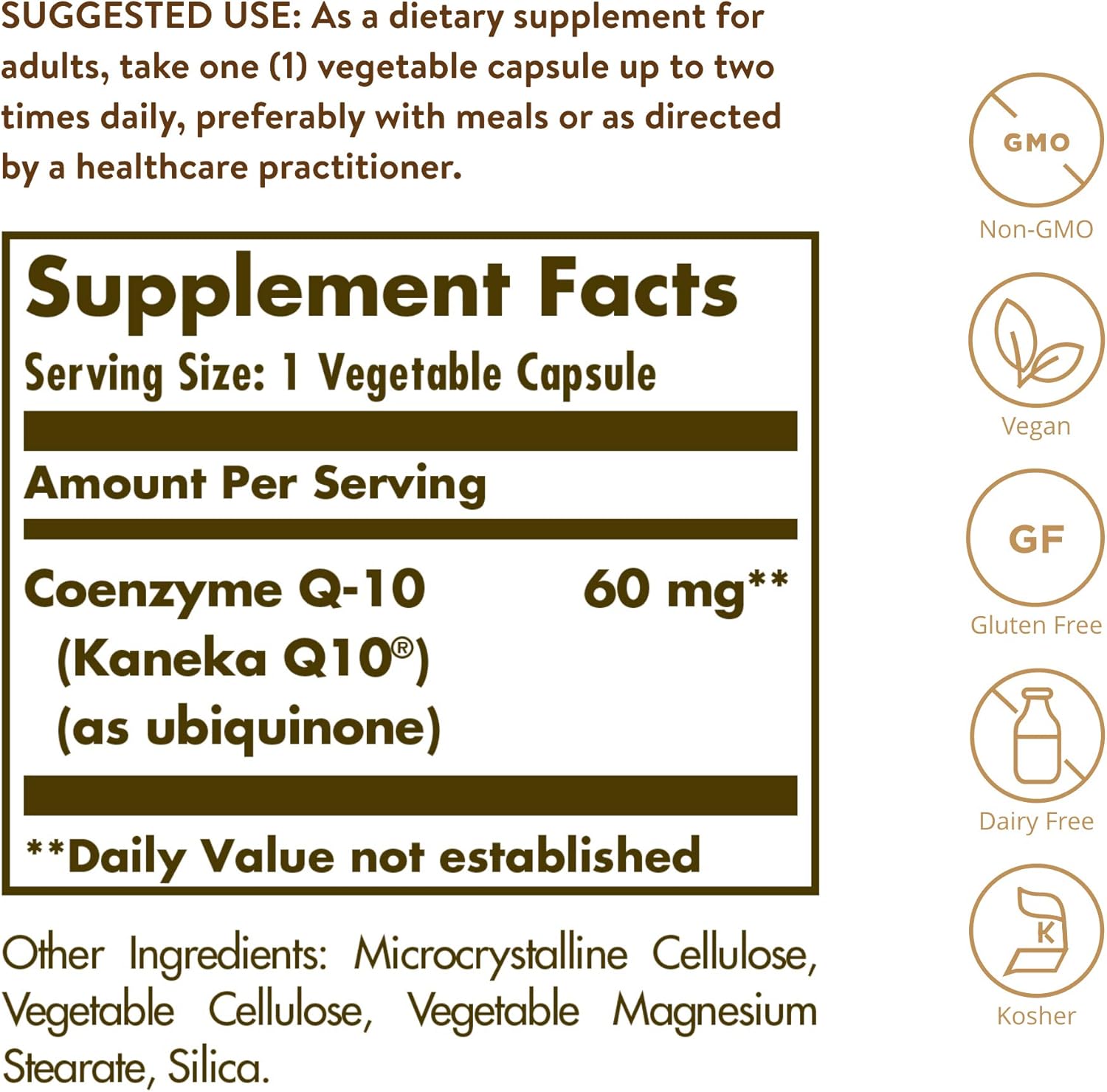 Solgar Vegetarian CoQ-10 Supplement 60mg - Heart Healthy Antioxidant, Non-GMO, Vegan, Gluten-Free, Dairy-Free, Kosher - 180 Capsules