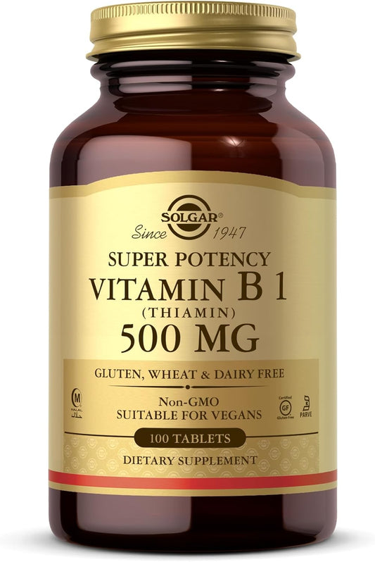 Solgar Vitamin B1 (Thiamin) 500mg - 100 Tablets, High Potency Formula - Non-GMO, Vegan, Gluten Free, Kosher, Halal - 100 Servings