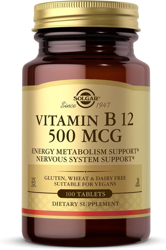 Solgar Vitamin B12 500 mcg Tablets - Vegan, Gluten Free, Dairy Free, Kosher - 100 Servings