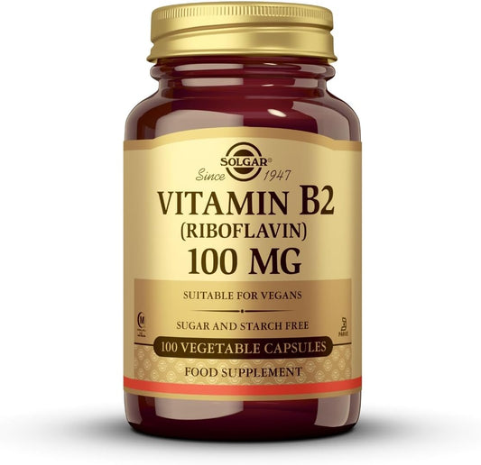 Solgar Vitamin B2 (Riboflavin) 100mg Capsules - Energy & Nervous System Support - Non-GMO, Vegan, Gluten Free - 100 Servings
