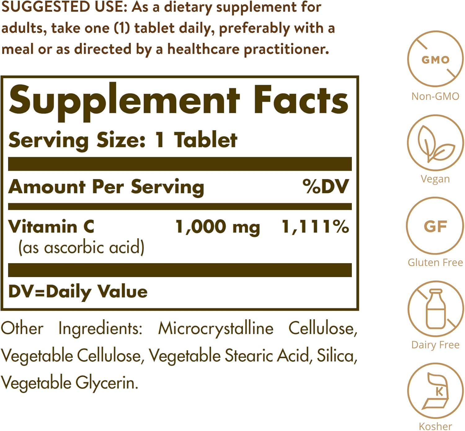 Solgar Vitamin C 1000mg Tablets - Antioxidant & Immune Support for Skin & Joints - Bioflavonoids Supplement - Non-GMO, Vegan, Gluten Free - 90 Servings