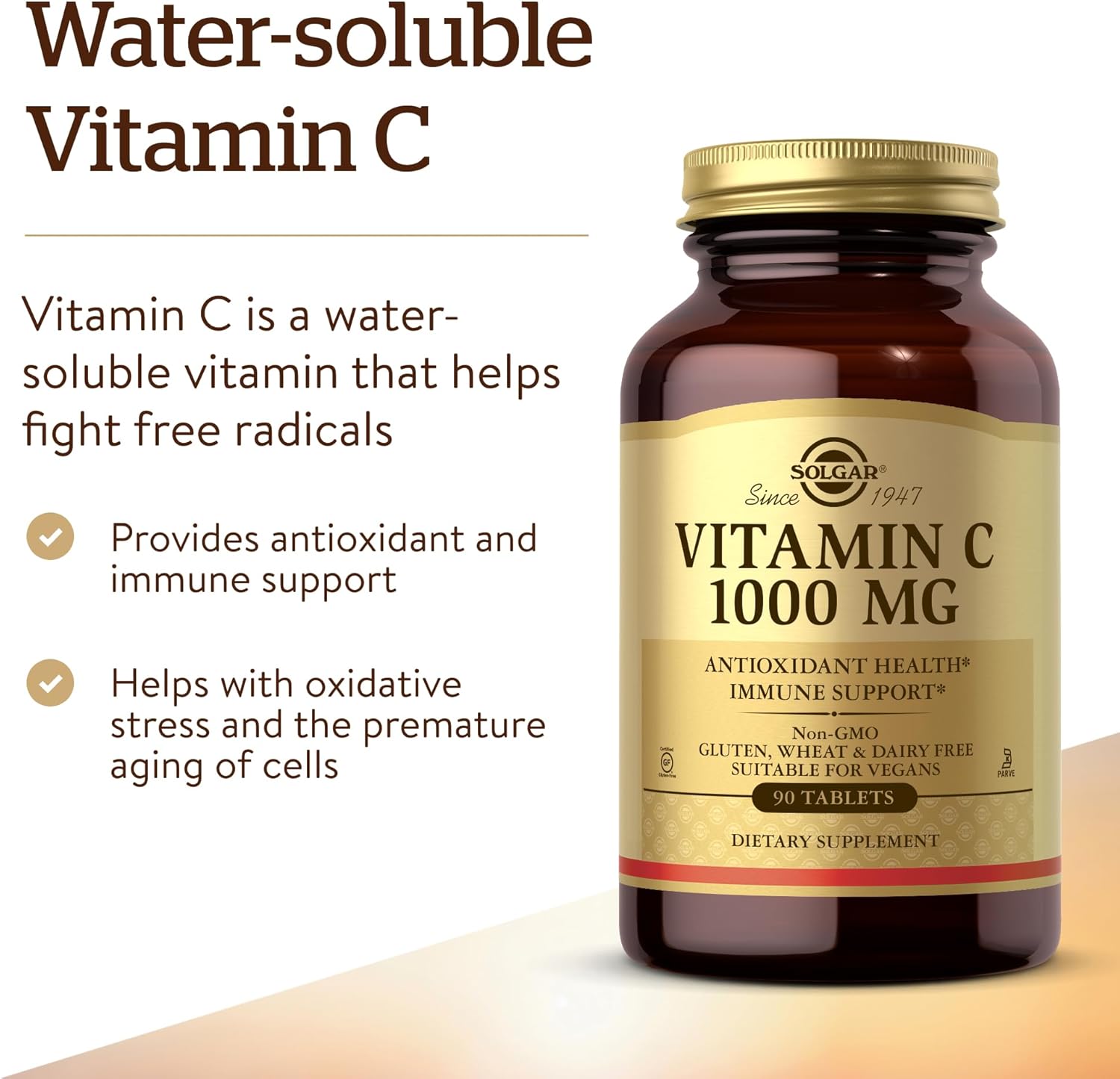 Solgar Vitamin C 1000mg Tablets - Antioxidant & Immune Support for Skin & Joints - Bioflavonoids Supplement - Non-GMO, Vegan, Gluten Free - 90 Servings