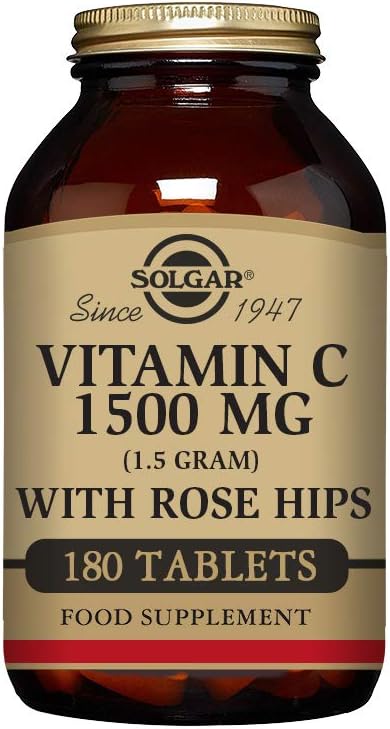 Solgar Vitamin C 1500mg Tablets with Rose Hips - Antioxidant & Immune Support for Skin & Joints - Non GMO, Vegan, Gluten Free - 180 Servings