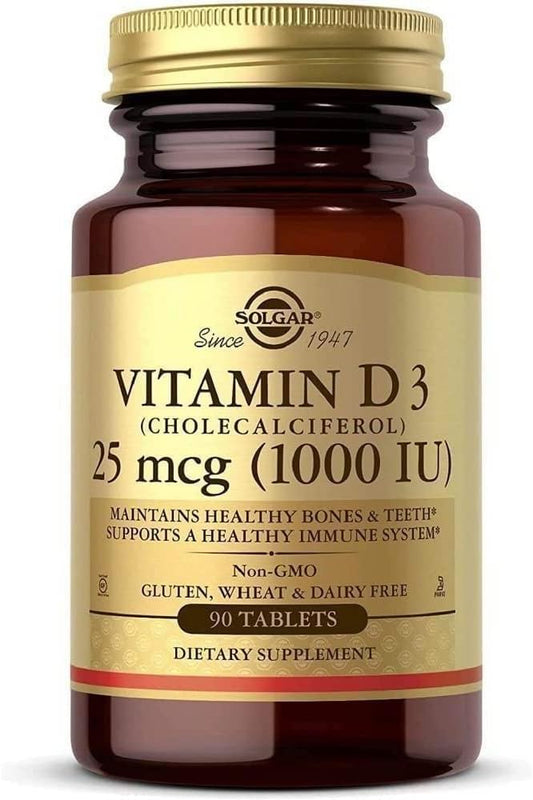Solgar Vitamin D3 25 mcg (1000 IU) Tablets - Non-GMO, Gluten-Free, Dairy-Free, Kosher - 90 Servings