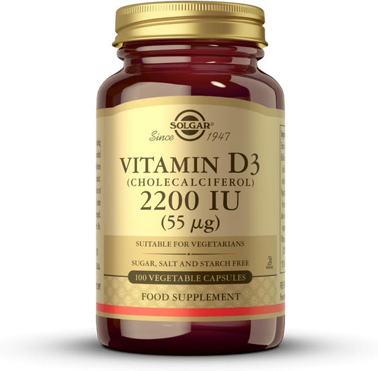 Solgar Vitamin D3 Capsules - 55 mcg (2200 IU) - Bone, Teeth, & Immune Support - Non-GMO, Gluten Free - 100 Servings