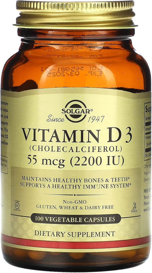 Solgar Vitamin D3 Cholecalciferol 2,200 IU Supplement - 100 Vegetarian Capsules