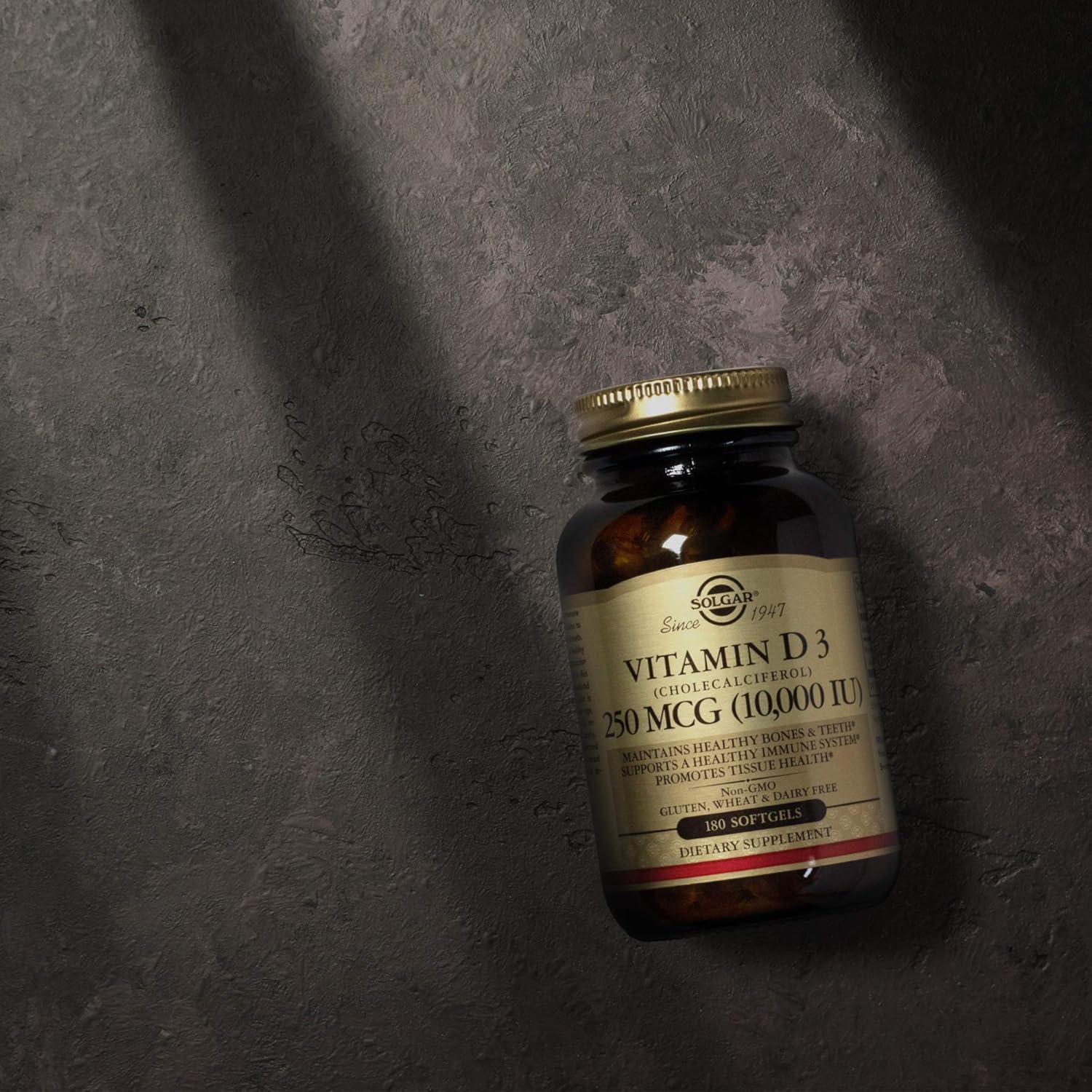 Solgar Vitamin D3 Cholecalciferol 250 MCG 10000 IU Softgels - Bone, Teeth, Immune Support - Non GMO, Gluten & Dairy Free - 180 Servings