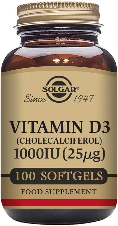 Solgar Vitamin D3 Softgels - 25 mcg (1000 IU) for Healthy Bones & Immune Support - Non-GMO, Gluten Free - 100 Servings