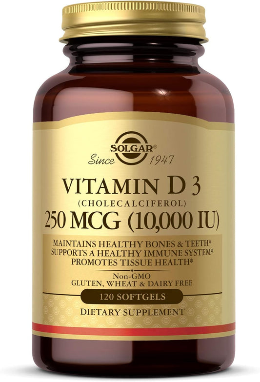 Solgar Vitamin D3 Softgels 250 MCG (10,000 IU) - Bone & Teeth Health - Immune System Support - Non GMO, Gluten Free, Dairy Free - 120 Servings - BoostGo Australia