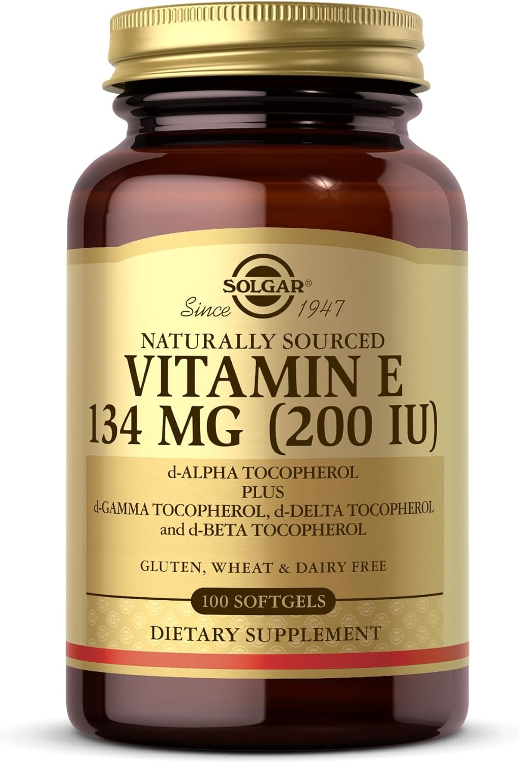 Solgar Vitamin E 200 IU Softgels - Natural Antioxidant for Immune Support - Gluten and Dairy Free - 100 Servings