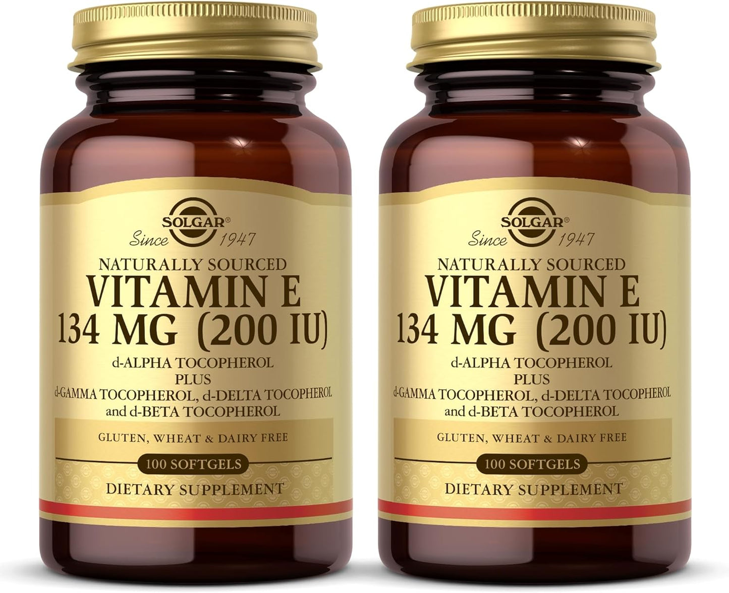Solgar Vitamin E 200 IU Softgels - Pack of 2, 100 Count - Natural Antioxidant for Immune System Support - Gluten & Dairy Free - 200 Servings