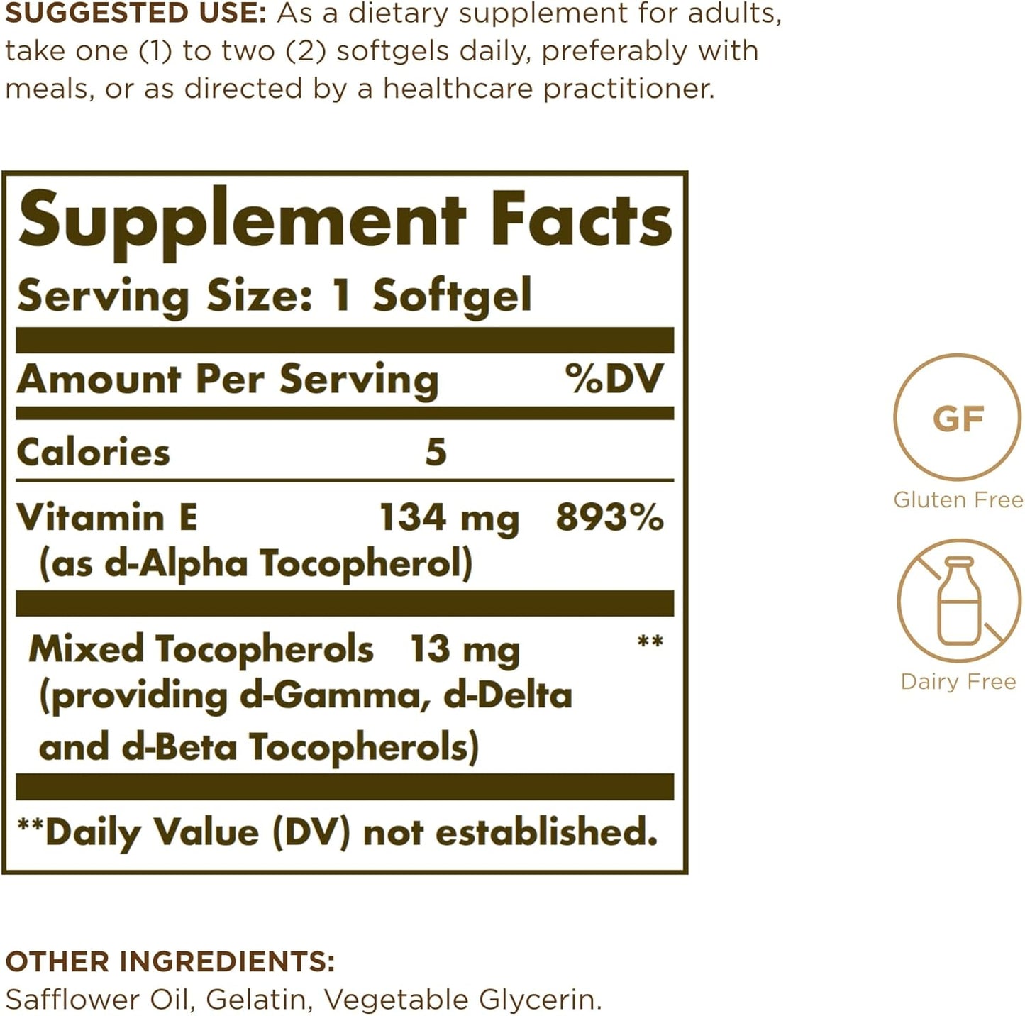 Solgar Vitamin E 200 IU Softgels - Pack of 2, 100 Count - Natural Antioxidant for Immune System Support - Gluten & Dairy Free - 200 Servings
