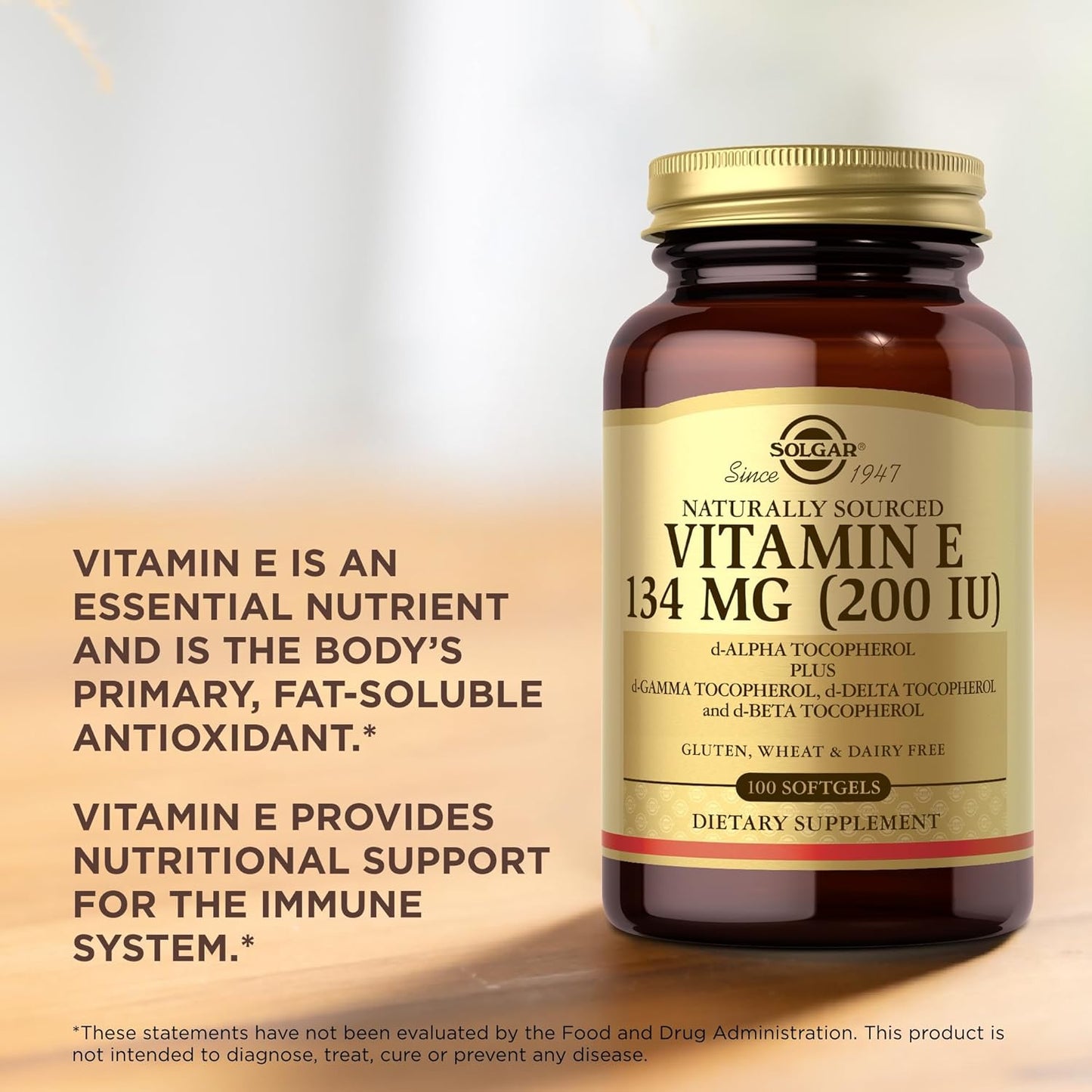 Solgar Vitamin E 200 IU Softgels - Pack of 2, 100 Count - Natural Antioxidant for Immune System Support - Gluten & Dairy Free - 200 Servings