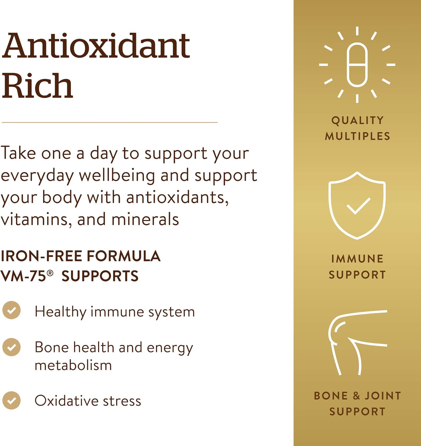 Solgar VM-75 Multivitamin with Chelated Minerals - Iron-Free Formula, 90 Tablets - Vegan & Kosher - Vitamin A, B6, B12, C, D, E - Biotin, Magnesium, Calcium, Zinc - Gluten & Dairy Free - 90 Servings