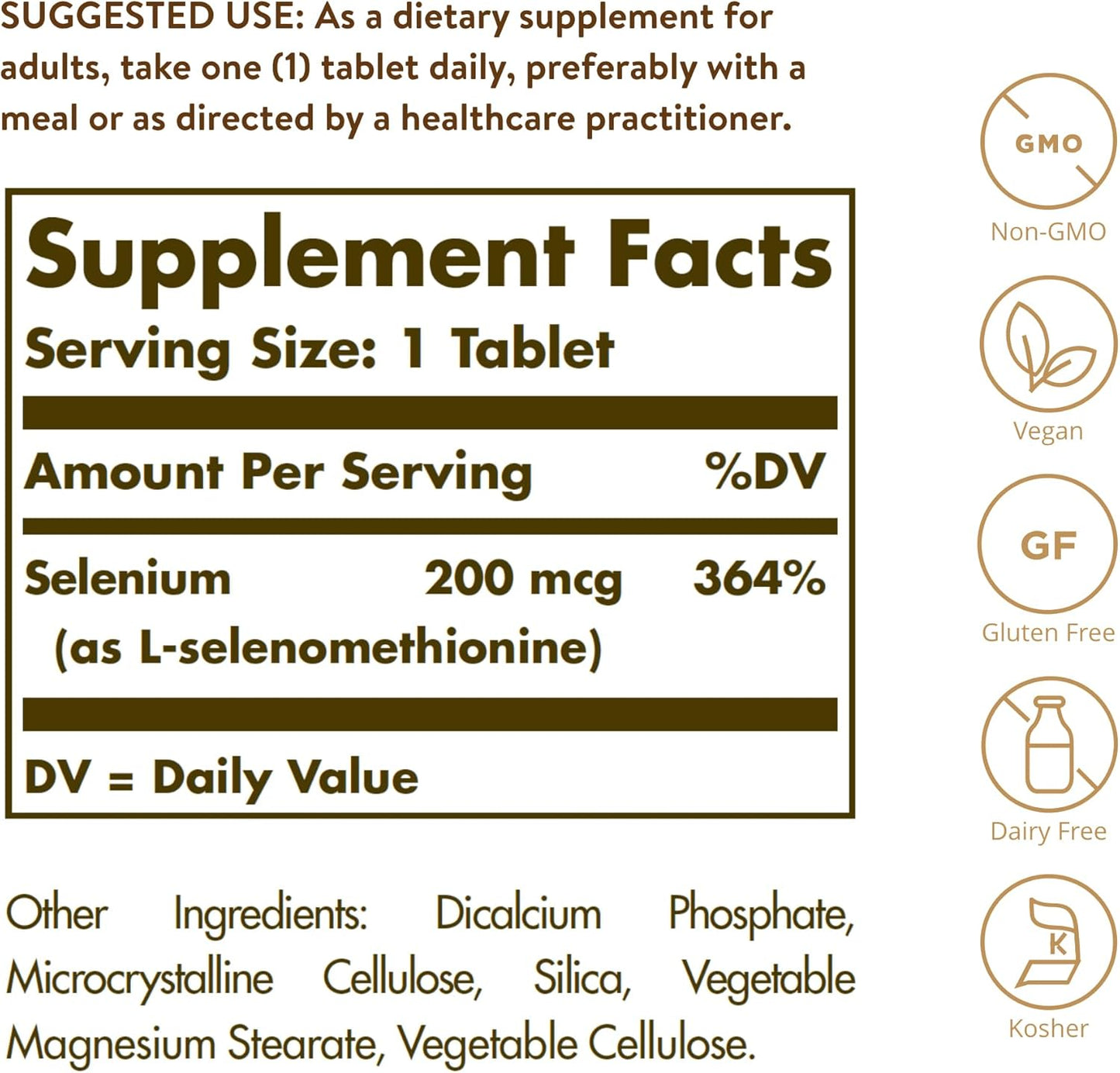 Solgar Yeast-Free Selenium 200 mcg Tablets - Antioxidant & Immune Support - Non-GMO, Vegan, Gluten-Free - 250 Servings