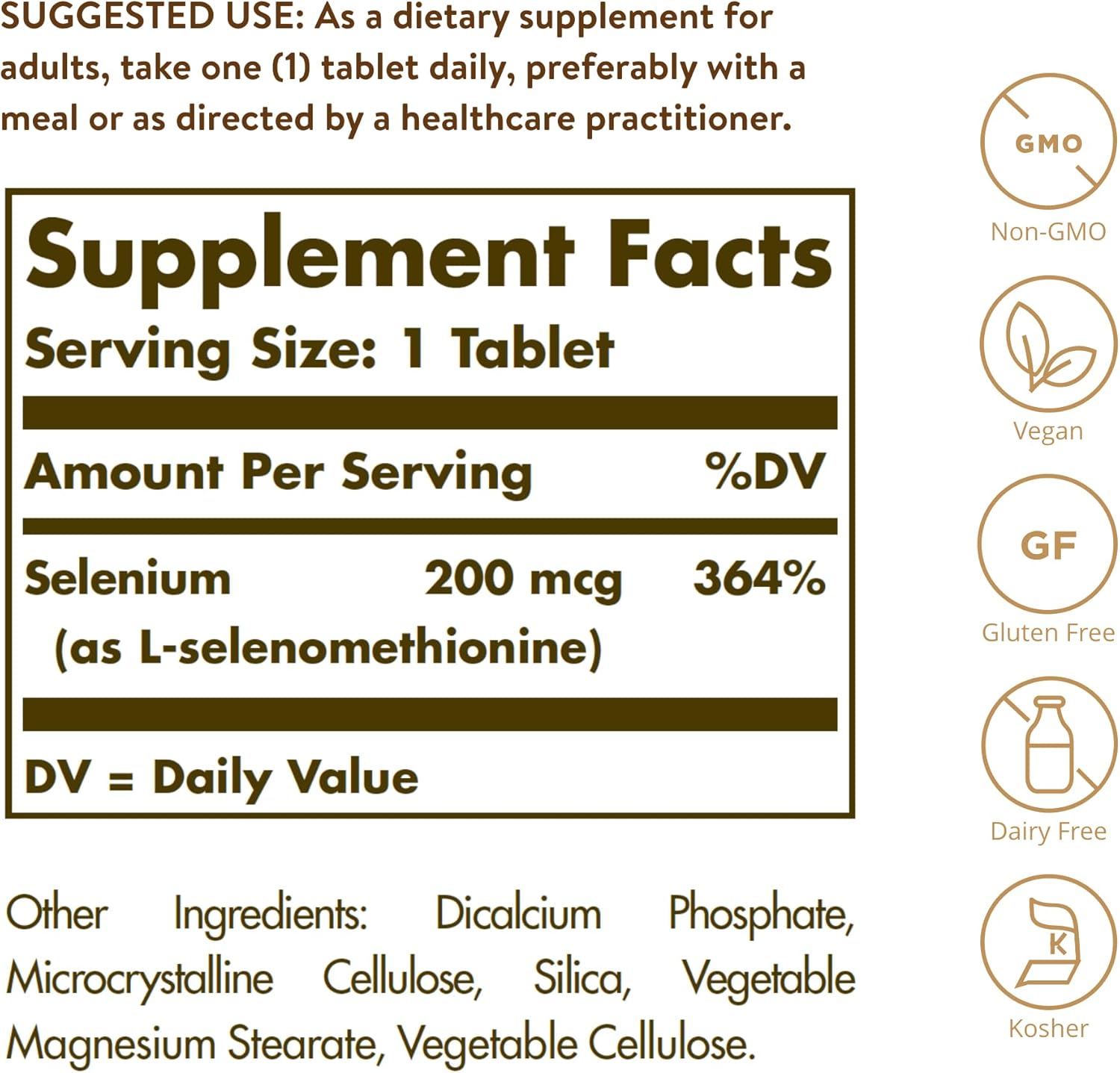 Solgar Yeast-Free Selenium 200 mcg Tablets - Antioxidant & Immune Support - Non-GMO, Vegan, Gluten-Free - 250 Servings