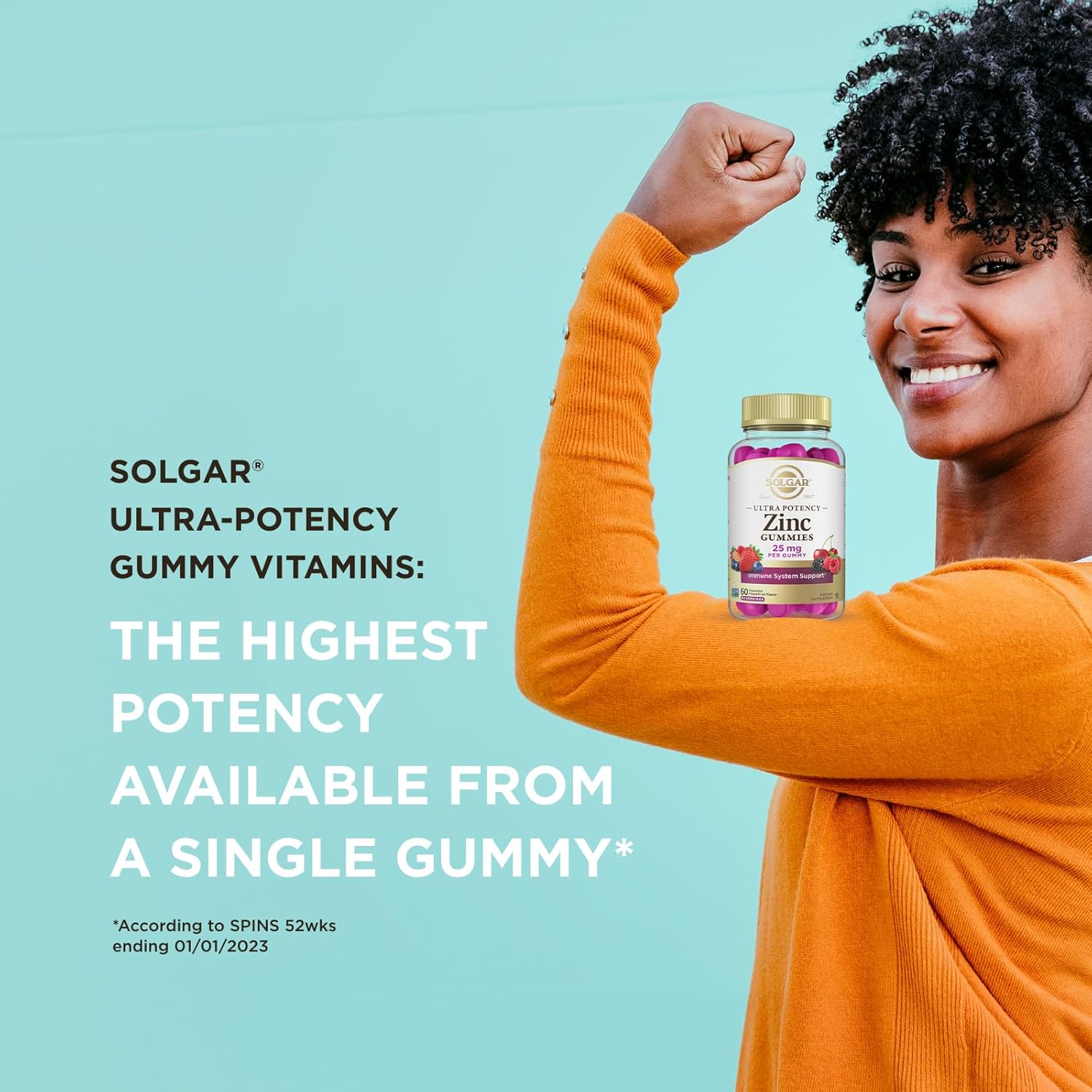 Solgar Zinc Gummies Adult Vitamin with 25mg Ultra Potency Zinc Citrate for Immune Support - Mixed Fruit Flavor, Vegan & Kosher - 60 Servings