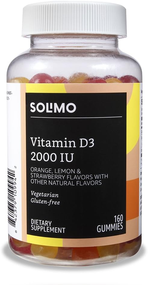 Solimo Basics Fiber and Vitamin D3 Gummies Bundle - 90 Count Fiber Gummies, 160 Count Vitamin D3 Gummies