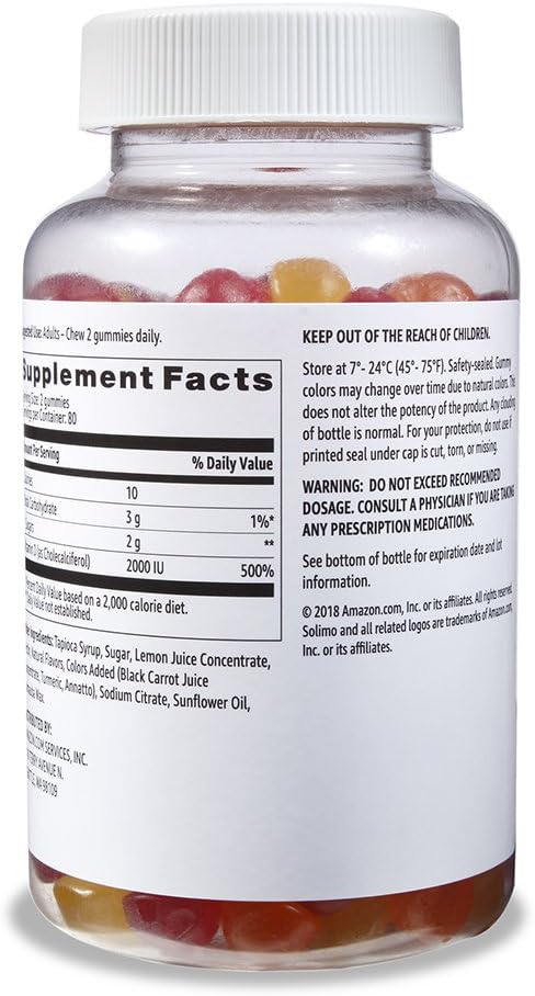 Solimo Basics Fiber and Vitamin D3 Gummies Bundle - 90 Count Fiber Gummies, 160 Count Vitamin D3 Gummies