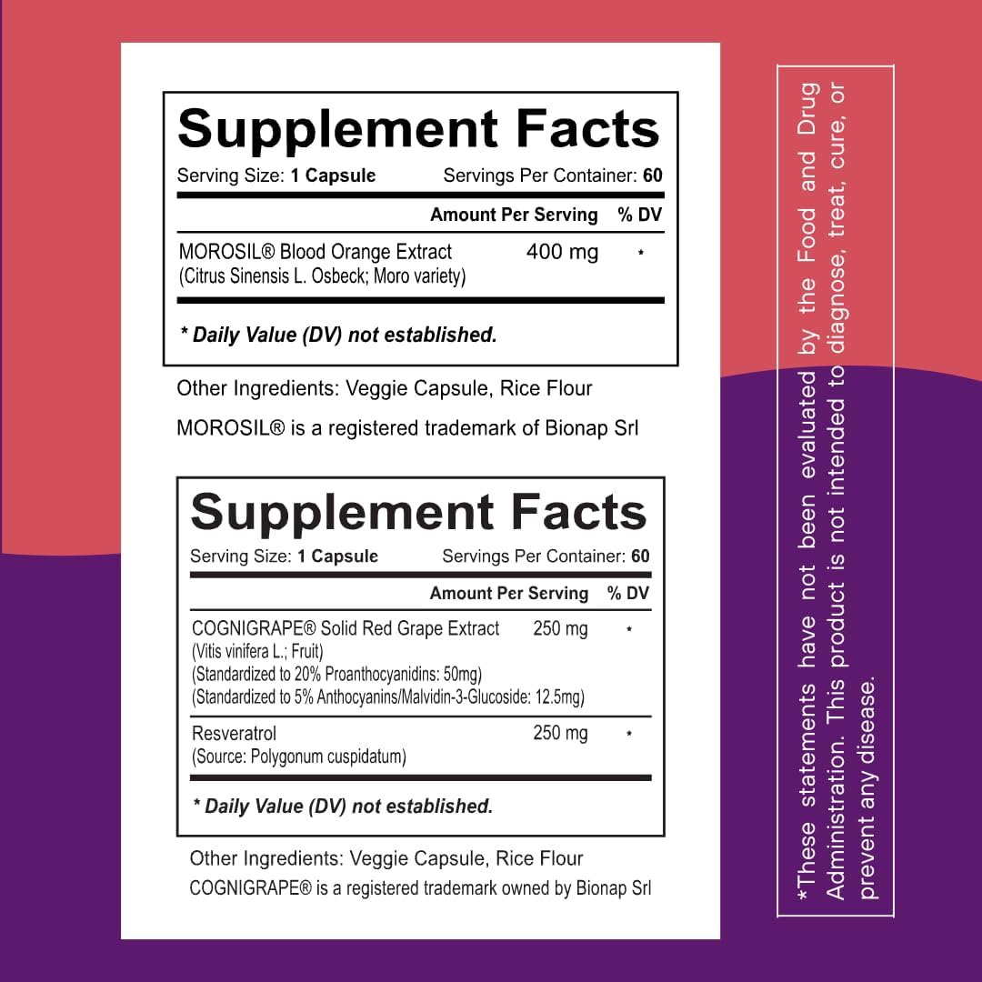 SOLNUVI All in One C3G Bundle - Morosil & Resveratrol Complex with Cognigrape Red Grape Extract - Metabolism, Brain Health, Wellness Support - Non-GMO, Gluten-Free, Vegan Supplement