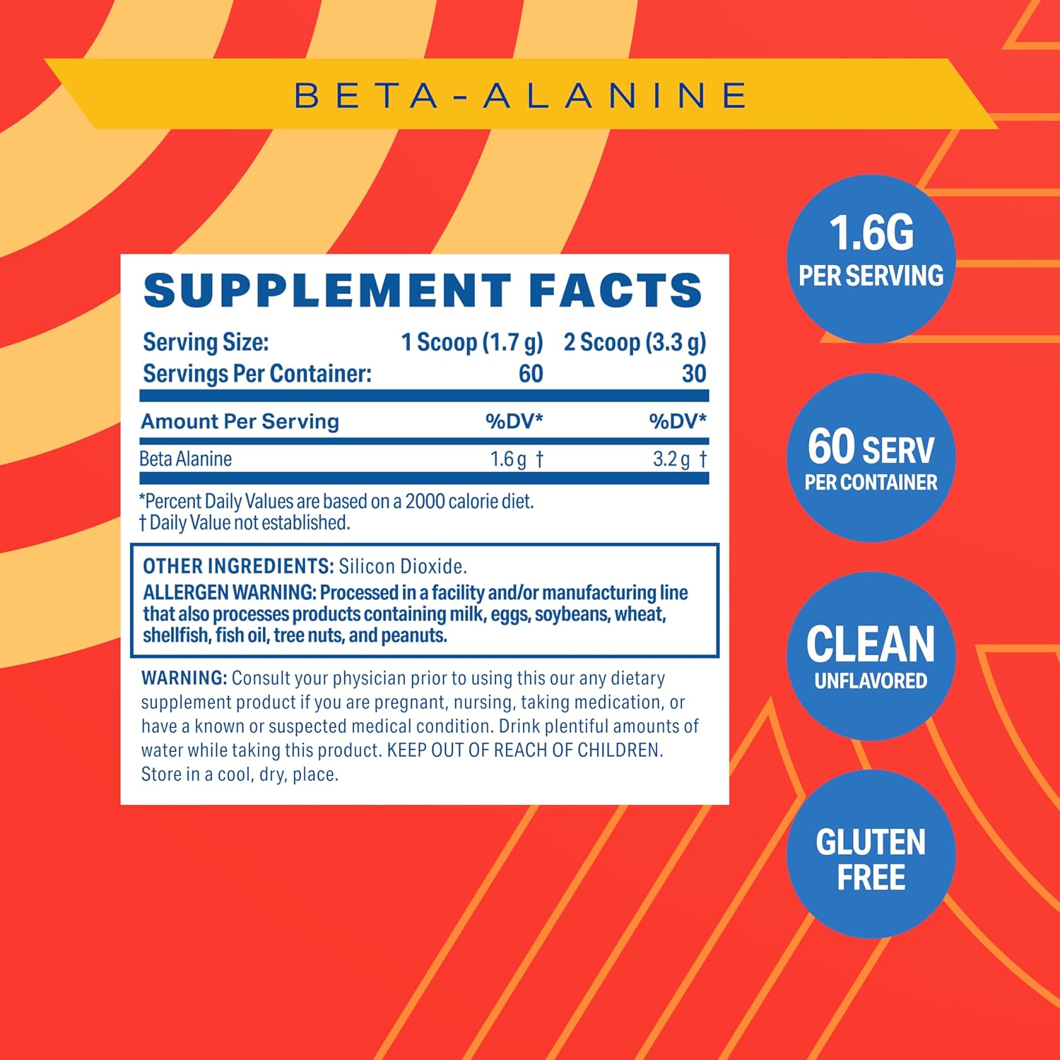 Solos Beta Alanine: Unflavored Podium Nutrition Supplement for Athletic Performance, 60 Servings