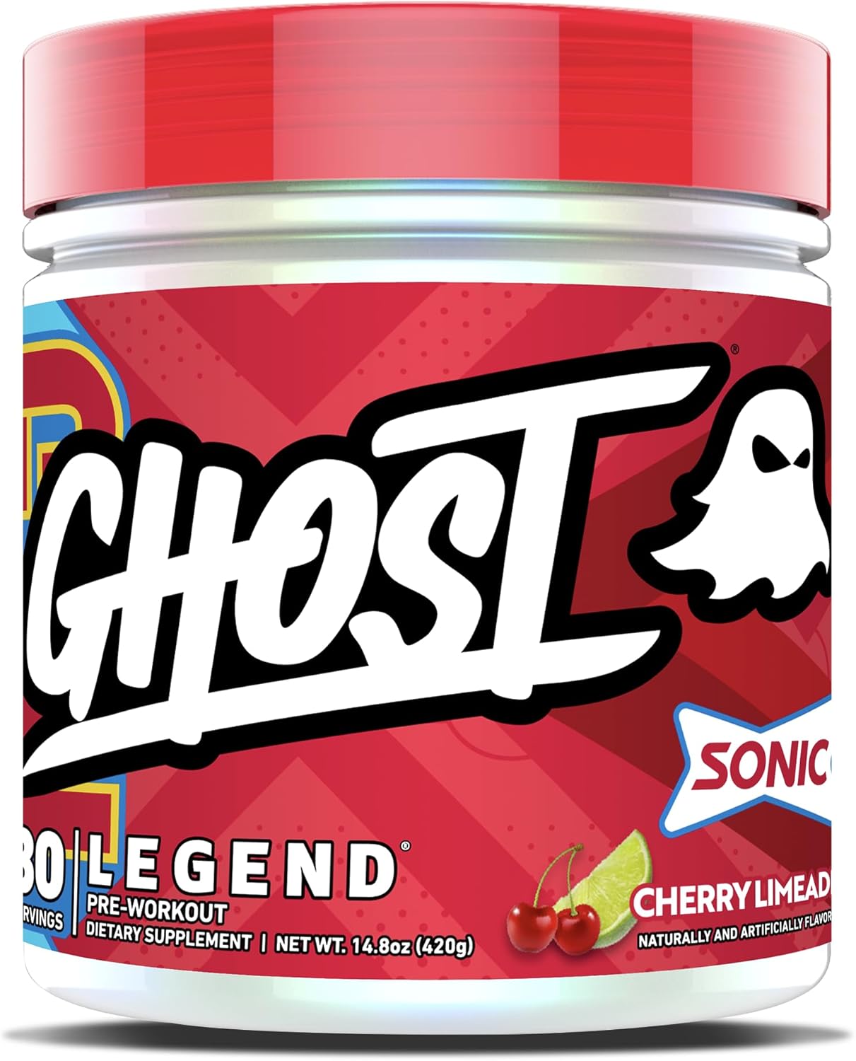 Sonic Cherry Limeade GHOST Legend V3 Pre-Workout Powder - 30 Servings - Energy & Focus Boost for Men & Women - Caffeine, L-Citrulline, & Beta Alanine Formula - Soy, Sugar, Gluten Free, Vegan