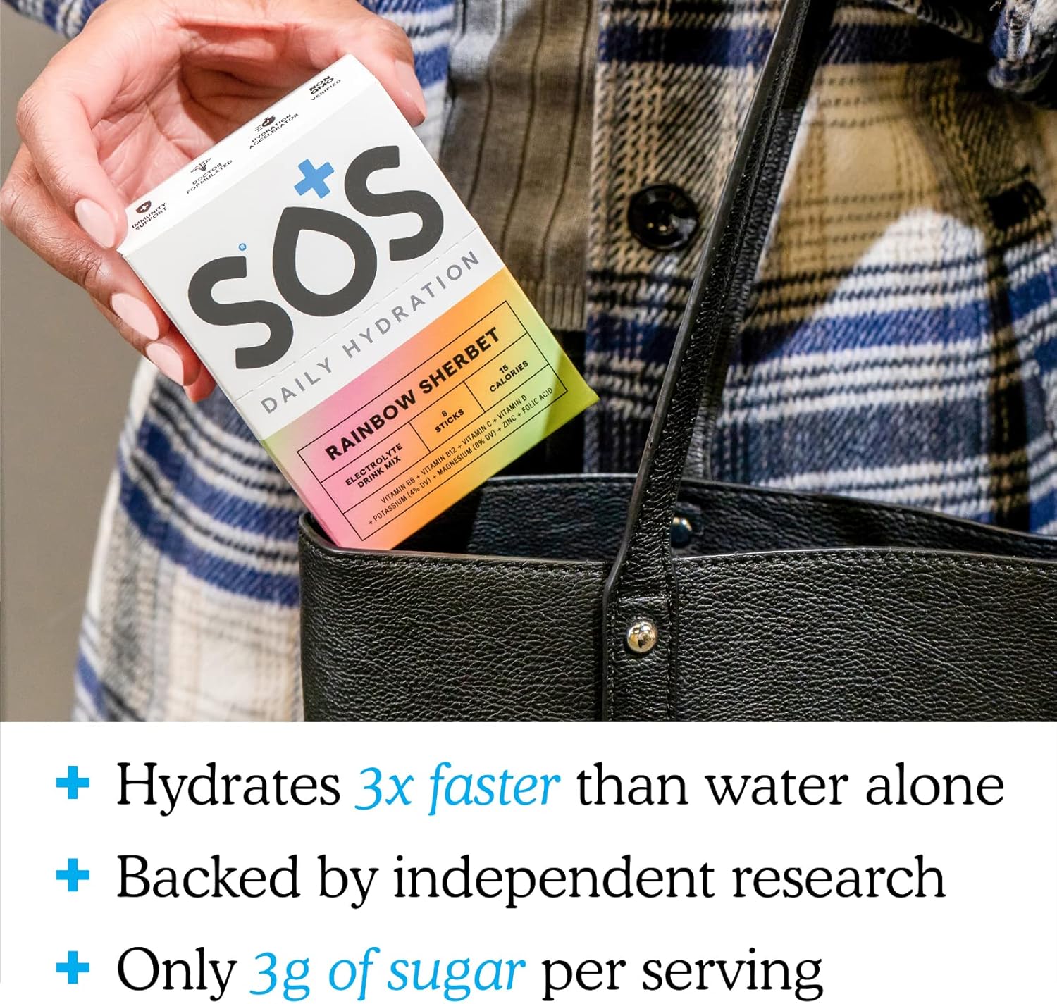 SOS Hydration Electrolyte Powder Packets - 8 Stick Packets, Rainbow Sherbert Flavor