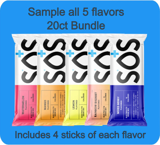 SOS Hydration Electrolyte Powder Packets - USA Made, Low-Calorie, Zero Sugar, Rapid Rehydration, Keto & Vegan Friendly - 20 Stick Variety Pack