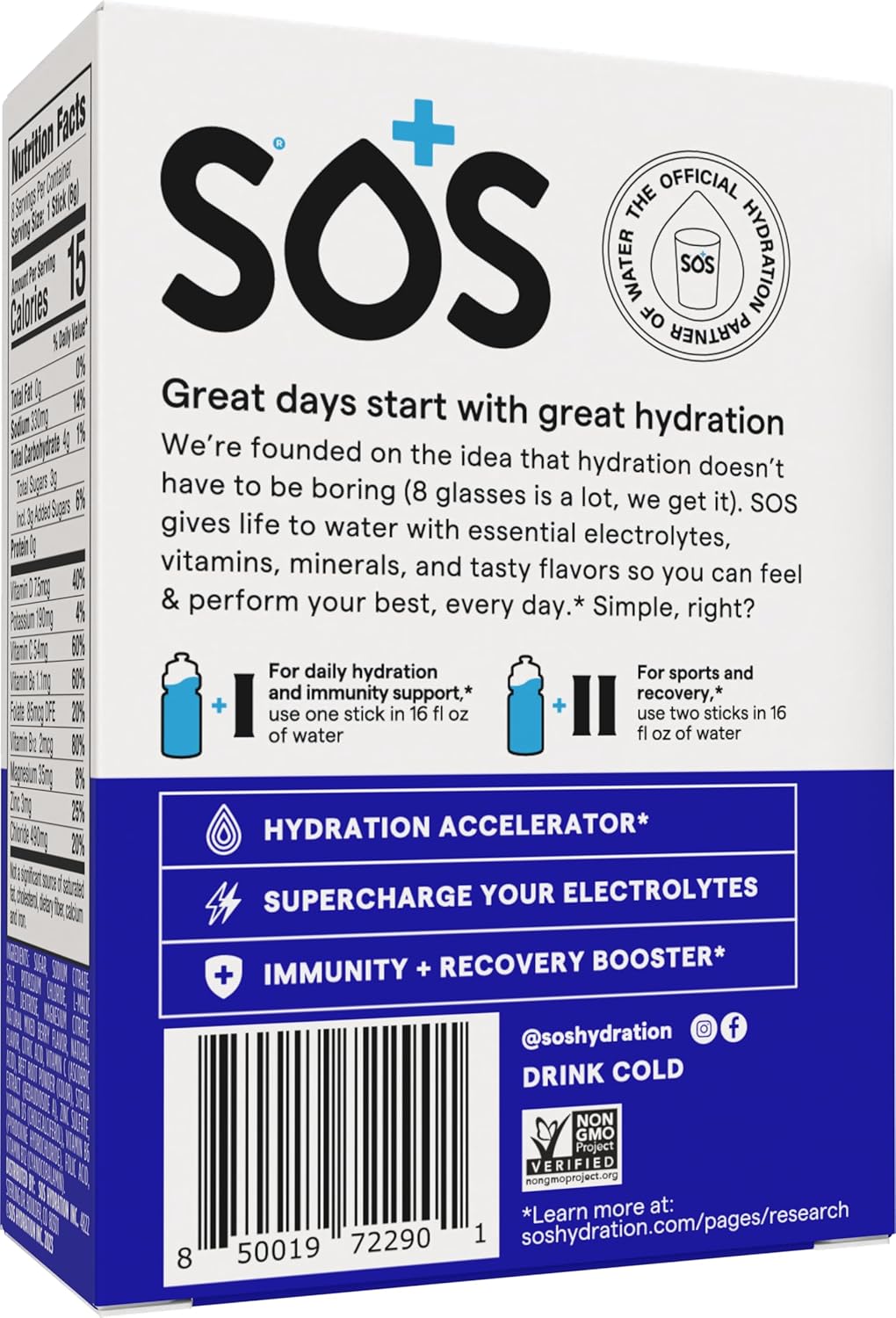 SOS Hydration Electrolyte Powder Packets, Mixed Berry, 8 Stick Packs - Low-Calorie, Rapid Rehydration, Keto & Vegan Friendly, Made in USA