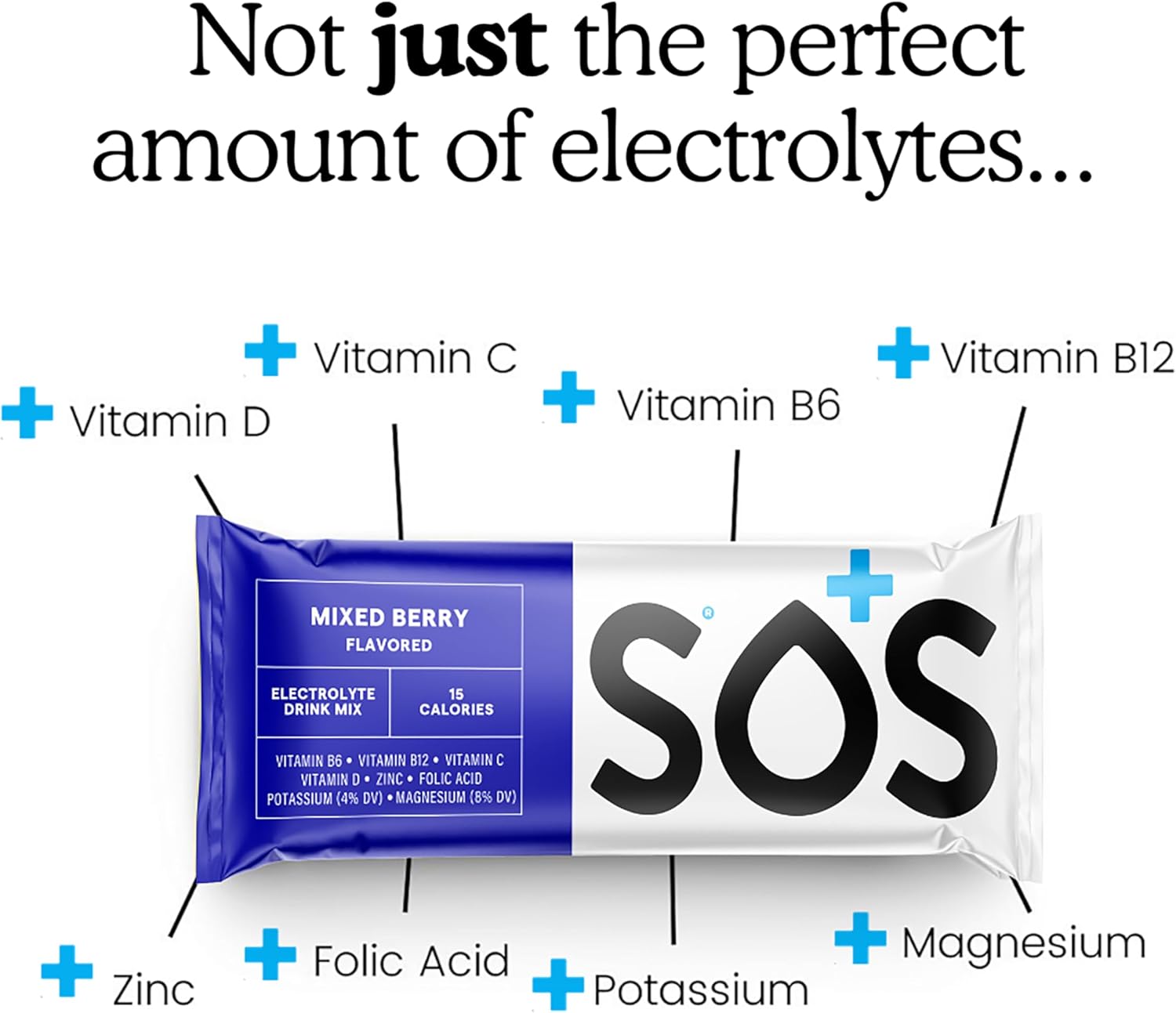 SOS Hydration Electrolyte Powder Packets, Mixed Berry, 8 Stick Packs - Low-Calorie, Rapid Rehydration, Keto & Vegan Friendly, Made in USA