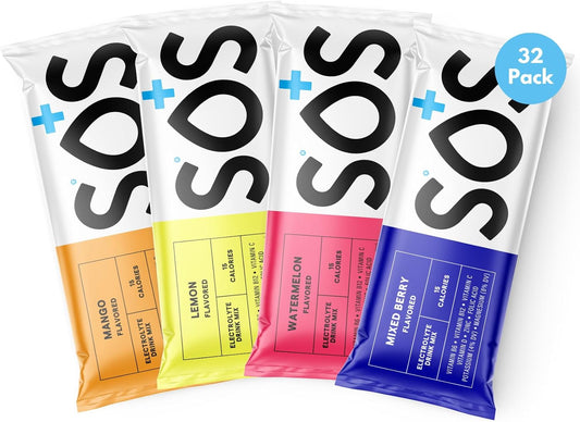 SOS Hydration Variety Pack - 4 Flavors, 32 Sticks for Electrolyte Hydration