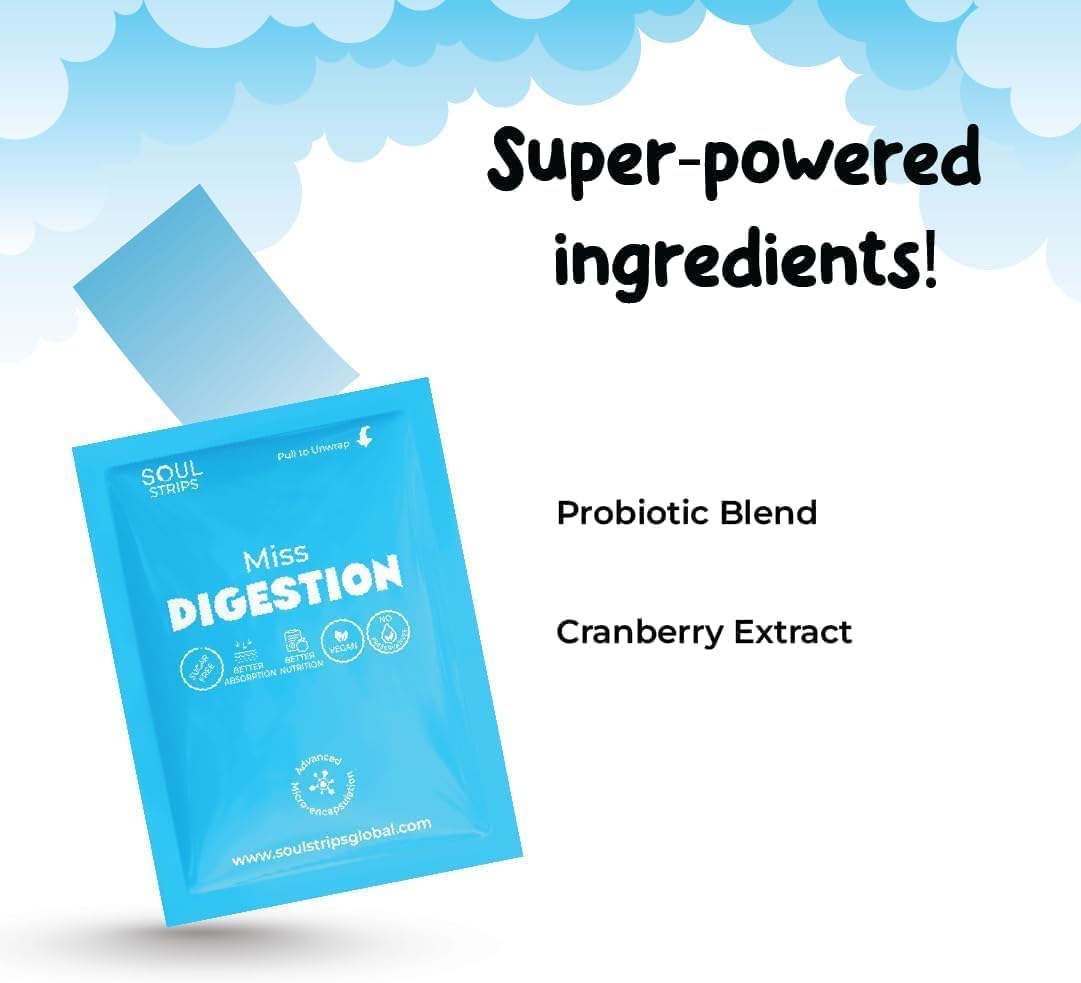 Soul Nutrition Soul Strips Digestion Support - Probiotic Blend for Gut Health, Reduces Bloating & Gas, Boosts Healthy Bacteria, 30 Strips Pack