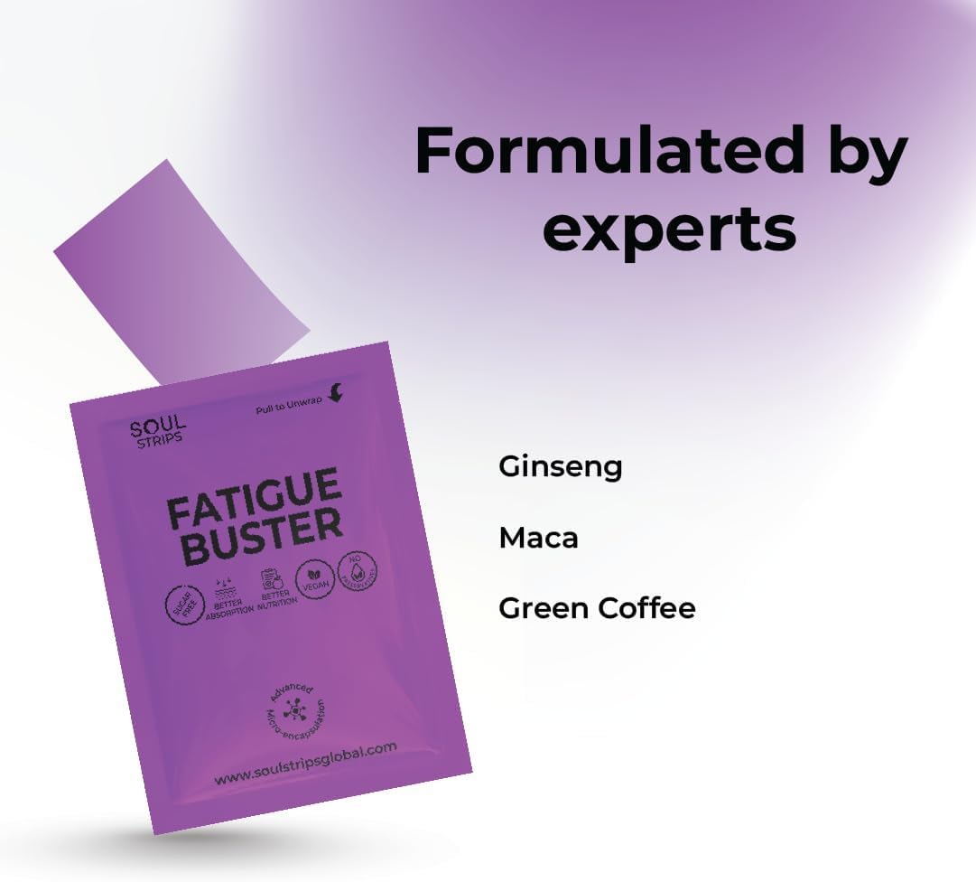 Soul Nutrition Soul Strips: Ginseng, Maca, Green Coffee Fatigue Buster - Mixed Berries Flavor, Vegan, 30 Pack