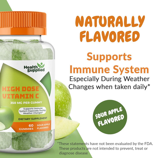 Sour Apple Health Supplied Vitamins - 60 Count Pack for Daily Wellness and Immune Support
