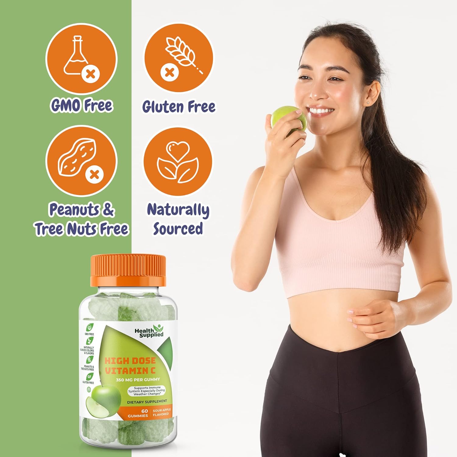 Sour Apple Health Supplied Vitamins - 60 Count Pack for Daily Wellness and Immune Support
