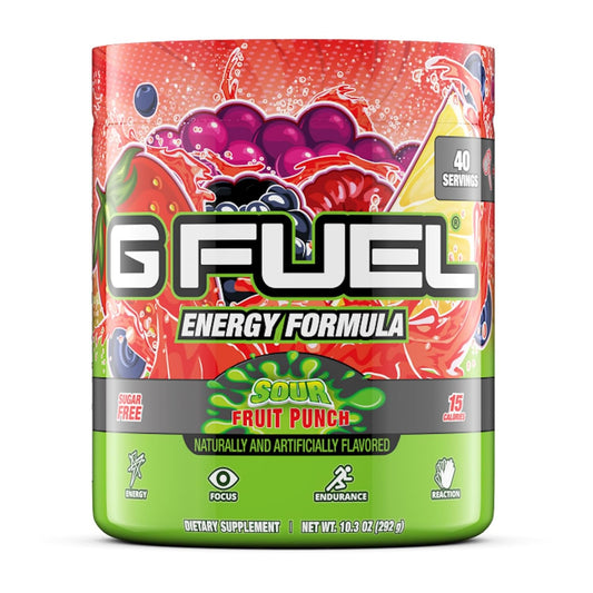 Sour Fruit Punch G Fuel Energy Drink Powder - Pre Workout Mix for Gaming, Sugar Free Amino Energy with Vitamins & Antioxidants, 10.3oz