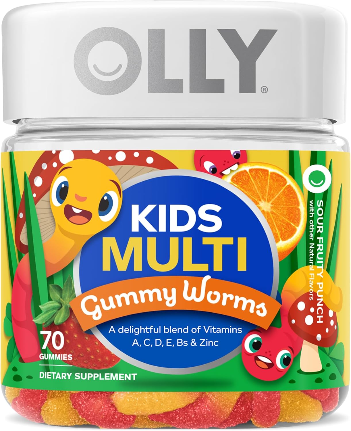 Sour Fruit Punch Kids Multivitamin Gummy Worms with Vitamins A, C, D, E, Bs, and Zinc - 70 Count, 45 Day Supply