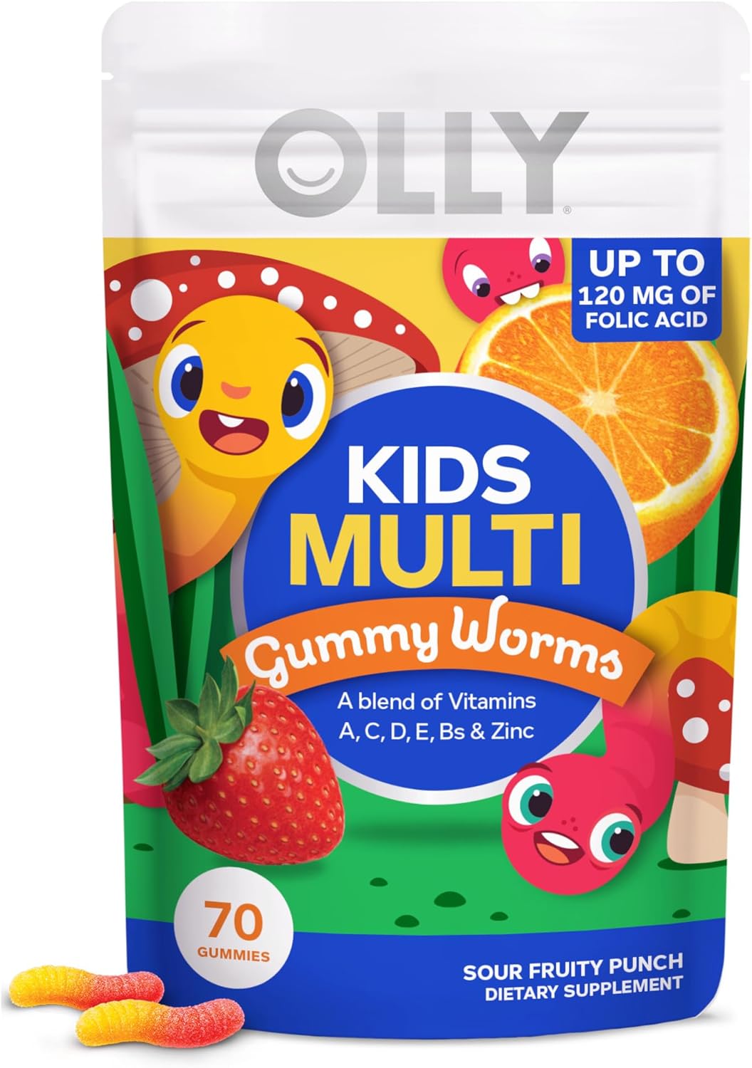 Sour Fruit Punch Kids Multivitamin Gummy Worms with Vitamins A, C, D, E, Bs, and Zinc - 70 Count, 45 Day Supply