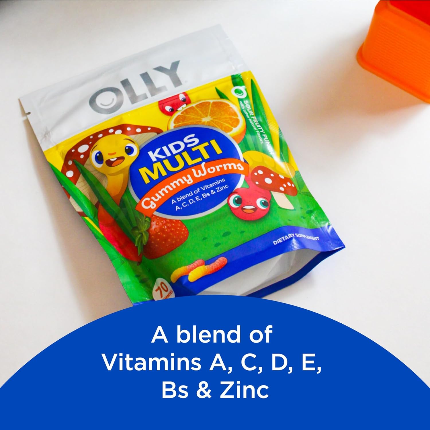 Sour Fruit Punch Kids Multivitamin Gummy Worms with Vitamins A, C, D, E, Bs, and Zinc - 70 Count, 45 Day Supply