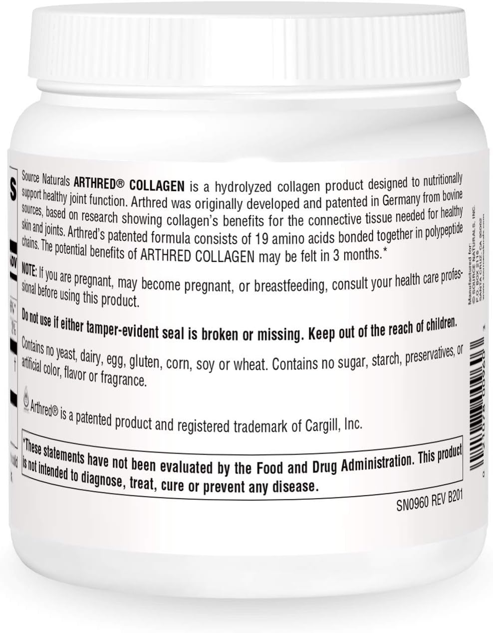 Source Naturals Arthred Collagen Protein Powder - Unflavored Hydrolyzed Peptides for Bone, Joint, and Skin Health - Anti Aging Support - 9 oz (30 Servings)