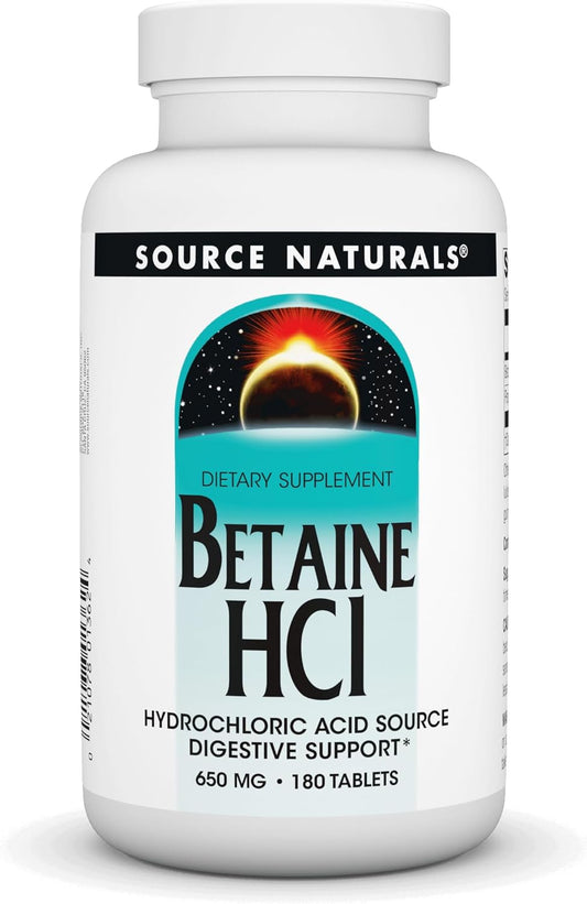 Source Naturals Betaine HCl 650mg - 180 Tablets for Digestive Health