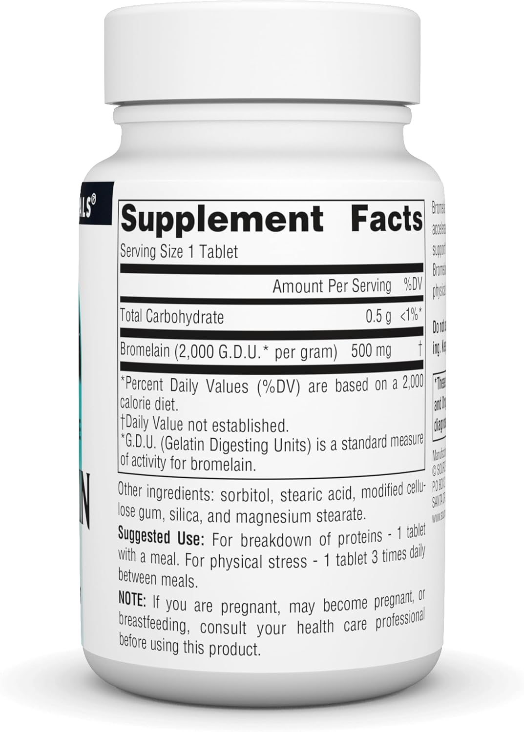 Source Naturals Bromelain 2000 GDU/Gram Pineapple Enzyme Tablets - 500 MG, 60 Count
