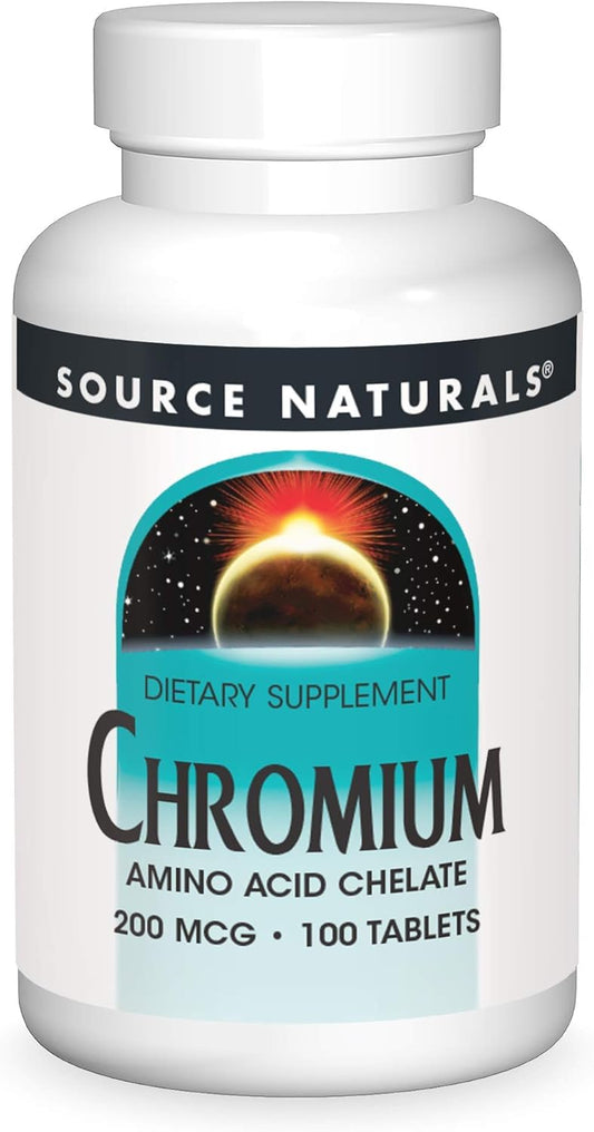 Source Naturals Chromium Chelate 200mcg - 100 Tablets for Blood Sugar Support