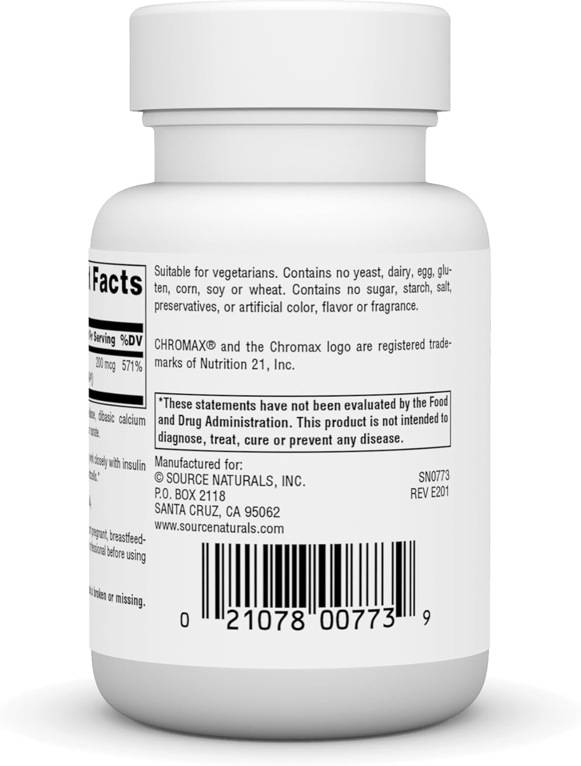 Source Naturals Chromium Picolinate 200 mcg - 60 Tablets | Yeast-Free Chromium Supplement