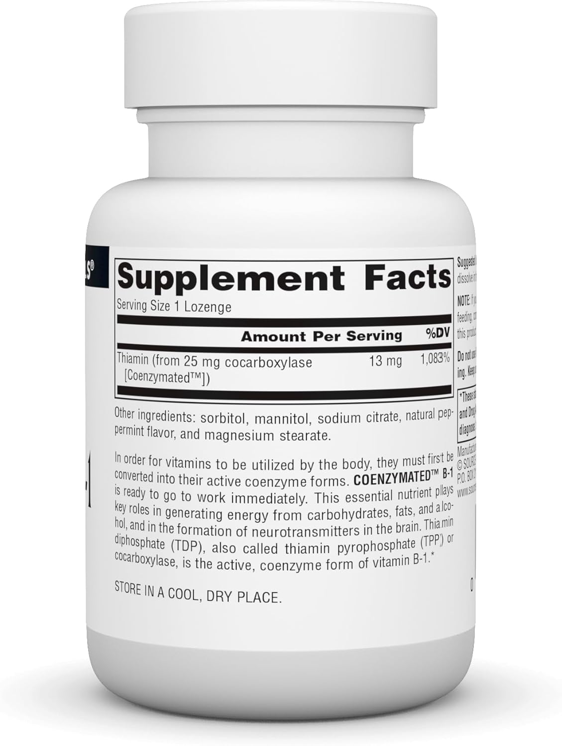 Source Naturals Coenzymated B-1 25mg Thiamin Cocarboxylase Lozenges - 60 Quick-Dissolve Tablets