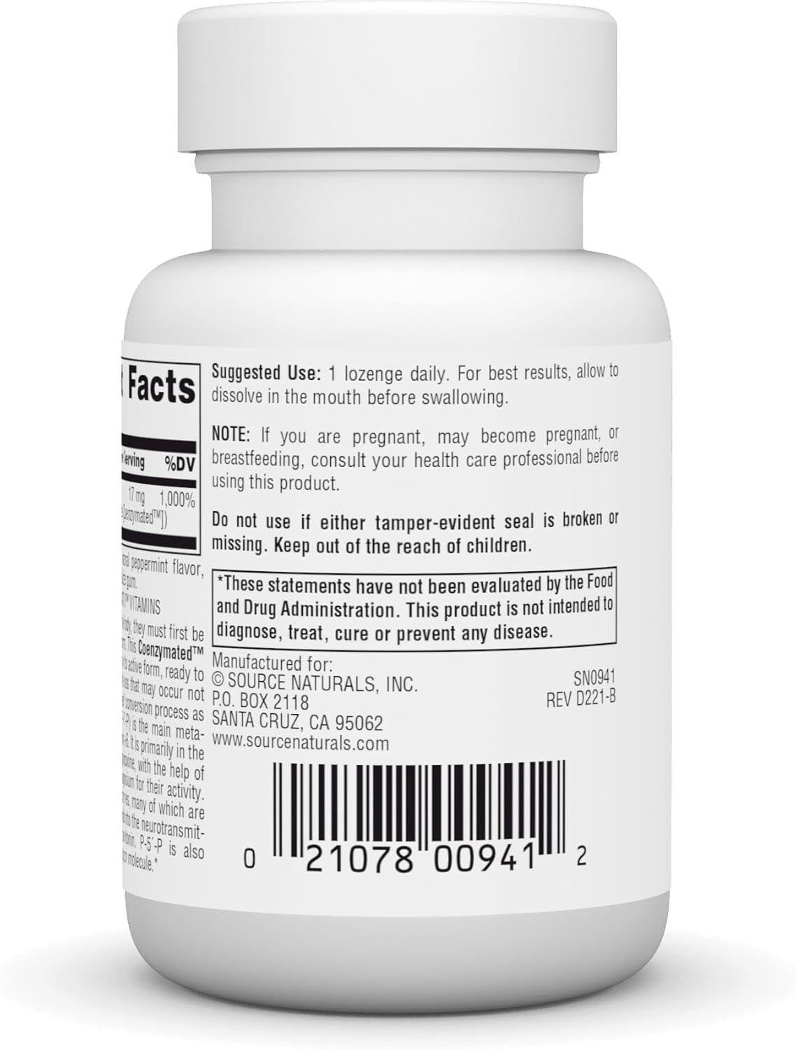 Source Naturals Coenzymated B-6 25mg P-5 Pyridoxal-5 Phosphate Lozenges for Amino Acid Metabolism - 60 Count
