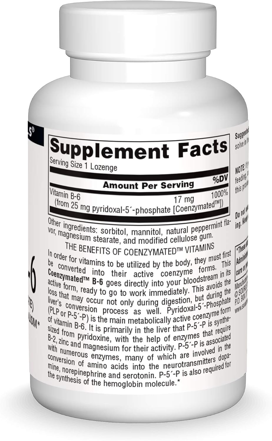 Source Naturals Coenzymated B-6 Lozenges for Amino Acid Metabolism - 120 Quick Dissolve Vitamin Supplements