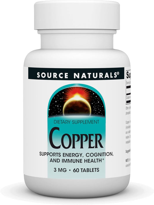 Source Naturals Copper 3 mg Tablets - Supports Energy, Cognition, Immune Health - 60 Count