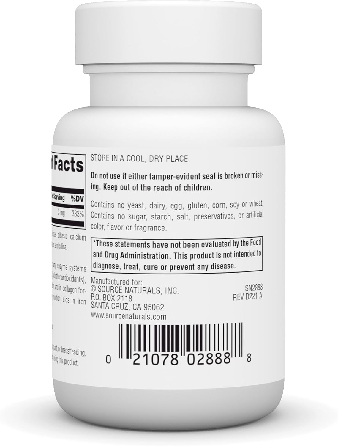 Source Naturals Copper 3 mg Tablets - Supports Energy, Cognition, Immune Health - 60 Count