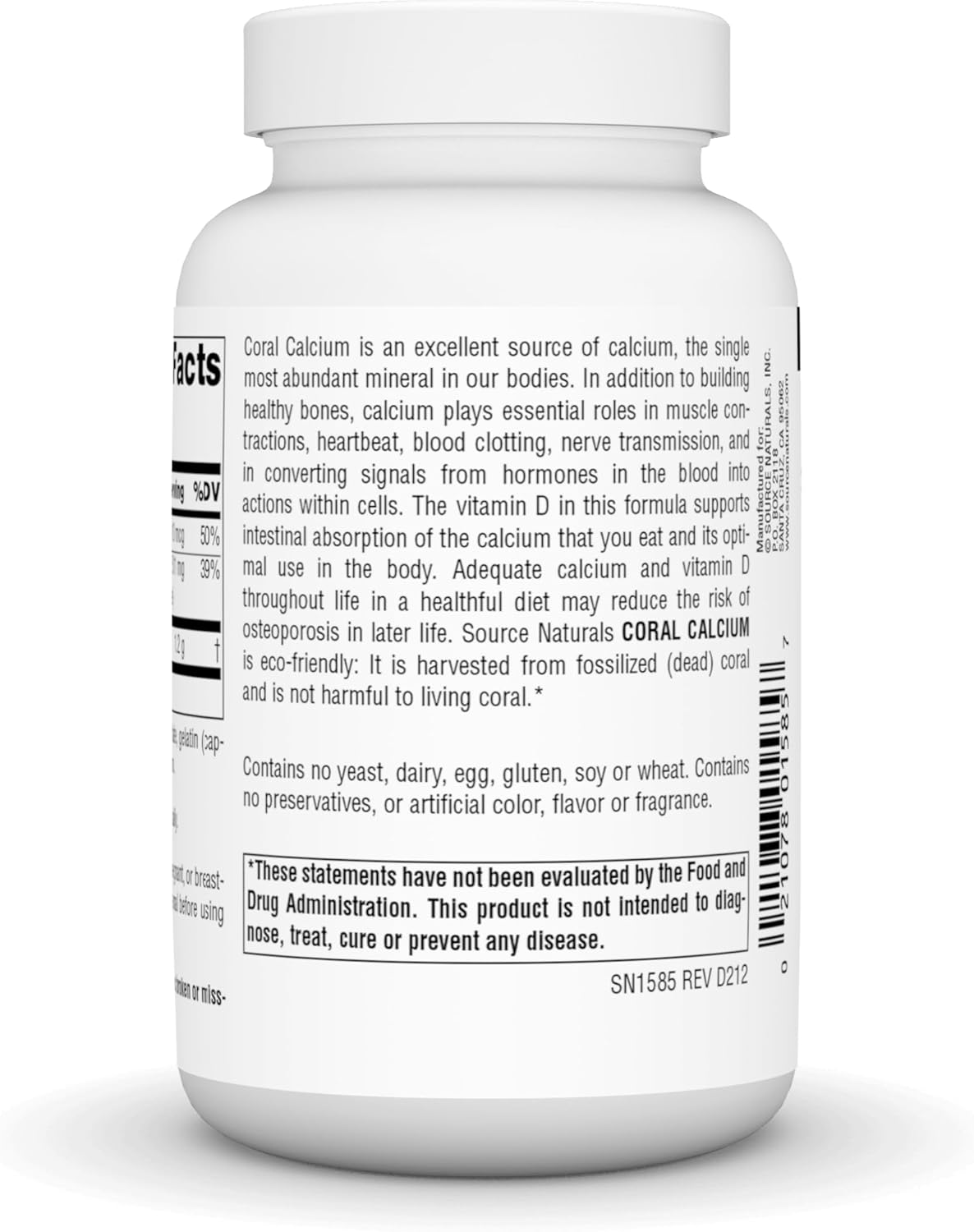 Source Naturals Coral Calcium Supplement - 600mg, 120 Capsules for Bone Health and Mineral Support